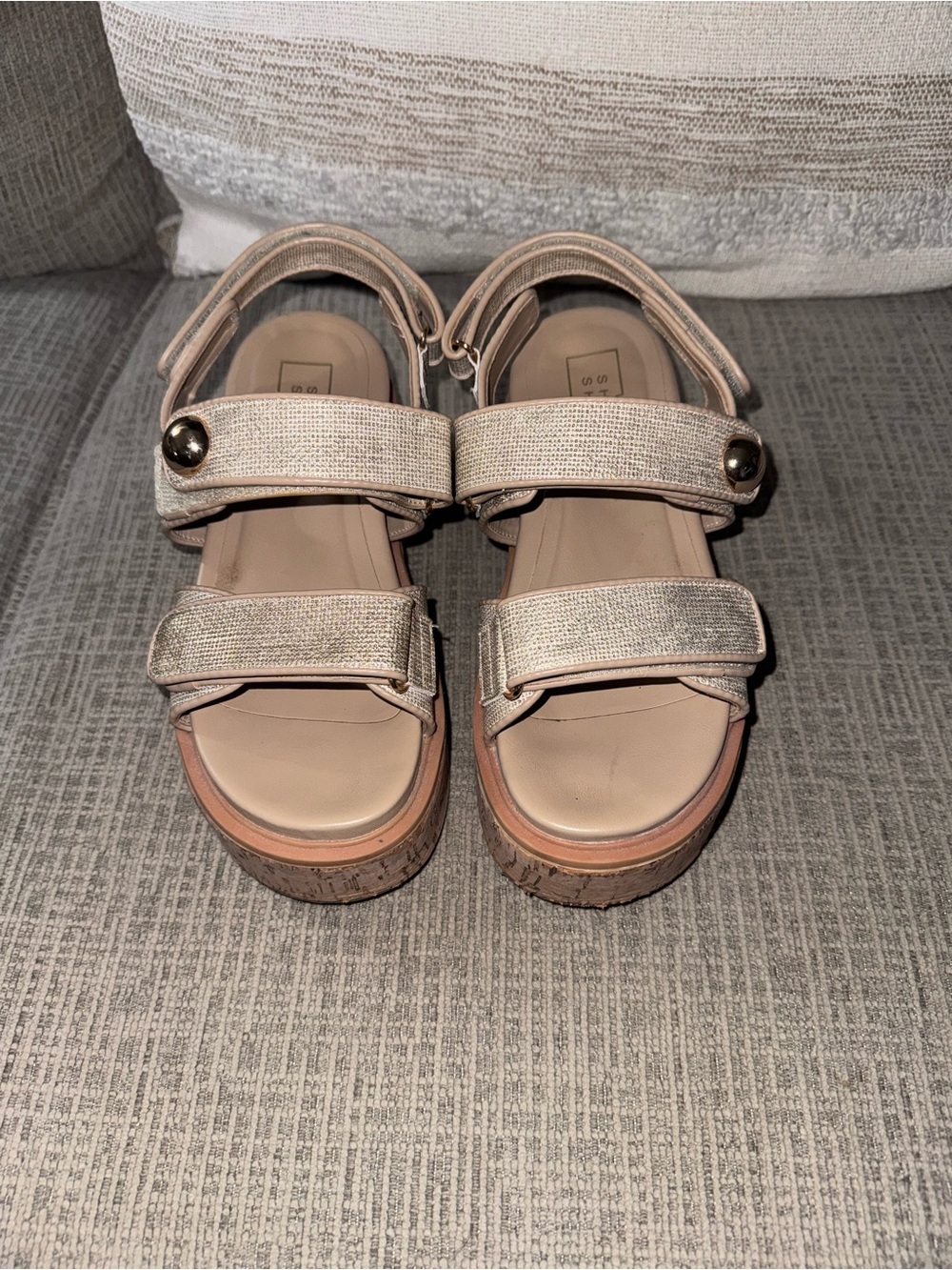 ShuShop Beige Platform Sandals with Hook-and-Loop Straps